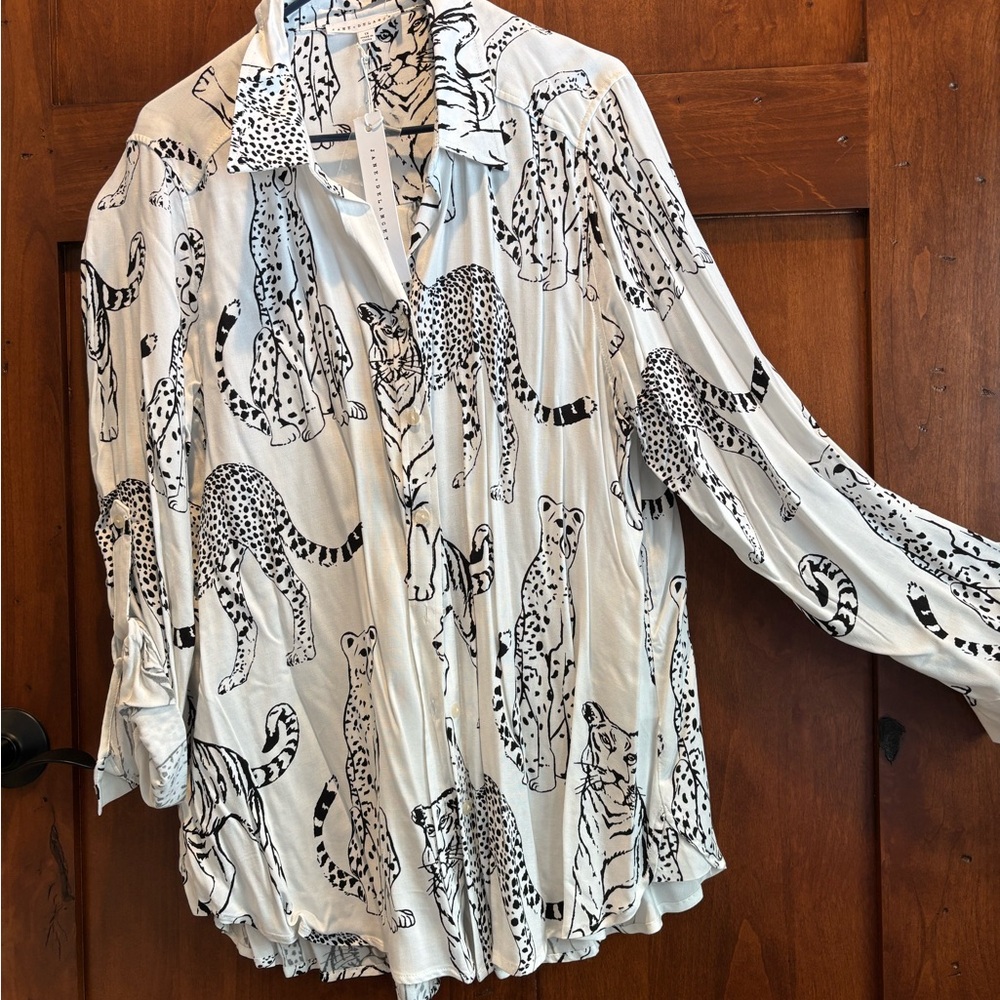 Jane and Delancey White and Black Animal Print Button Down Shirt